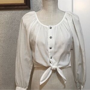 Liz Claiborne Lizwear White Button-Down Knotted Waist Womens Top Blouse Size P/P